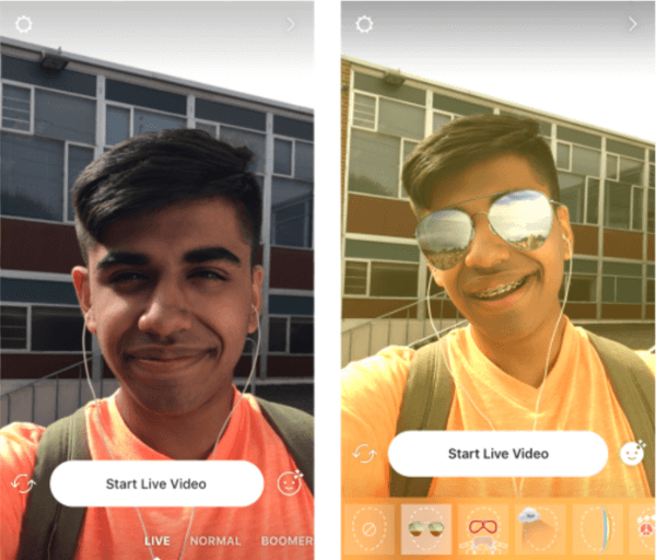 Instagram aggiunge filtri per il viso ai video live.