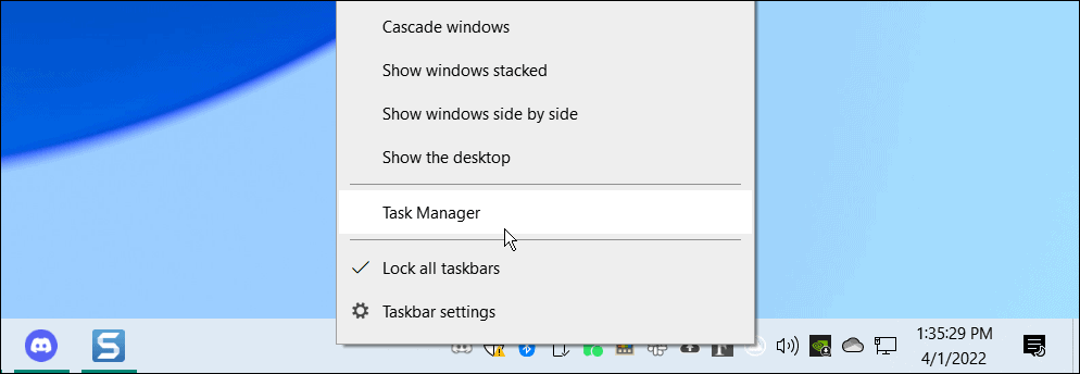 apri Task Manager dalla barra delle applicazioni di Windows 10