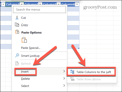 excel inserisci le colonne della tabella a sinistra