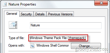 Proprietà del file del pacchetto temi di Windows