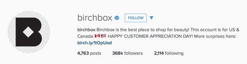 birchbox profilo instagram bio