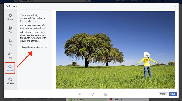 Facebook ora consente agli utenti di sostituire il testo alternativo generato automaticamente per le immagini caricate sul sito.