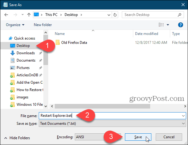 Salvare un file batch sul desktop in Blocco note in Windows 10