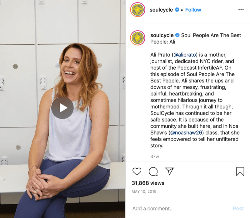 Video di testimonianze dei clienti IGTV da SoulCycle