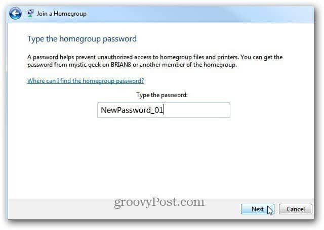 Inserisci la password del gruppo home