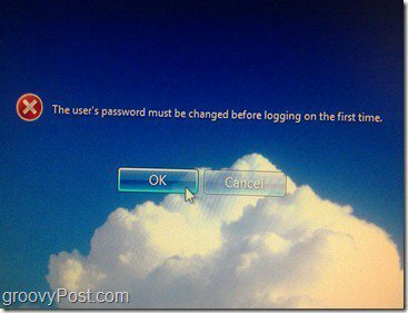 Pop-up che l'utente cambia molto la password