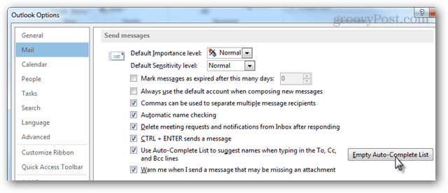 Come cancellare il completamento automatico di Outlook 2013