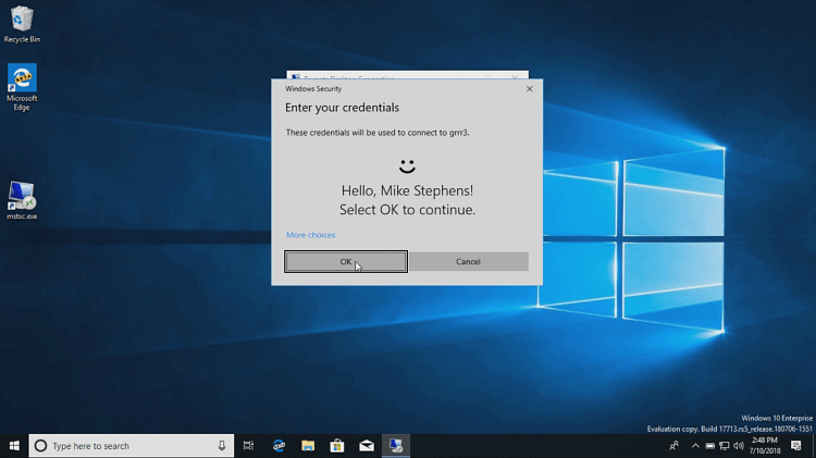 Biometria desktop remoto Windows Hello