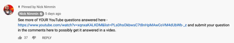 ha appuntato il commento sul video di YouTube di nick nimmin che condivide un altro video di YouTube a cui il suo pubblico potrebbe essere interessato