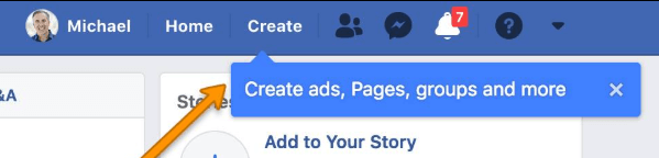Sembra che Facebook abbia lanciato un nuovo pulsante di menu sulla barra di navigazione in alto che consente agli utenti di creare rapidamente e facilmente una Pagina, un annuncio, un Gruppo e altro ancora.