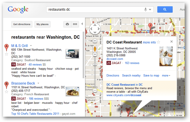 Google ha integrato Zagat e Google+ Recensioni di amici nei risultati di ricerca di Google Maps