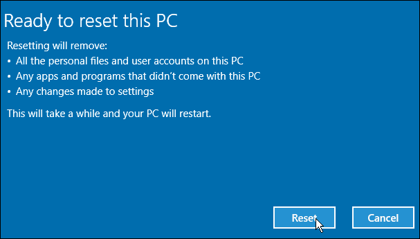 Ripristina PC Windows 10