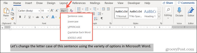 Cambia maiuscole e minuscole in Word su Windows
