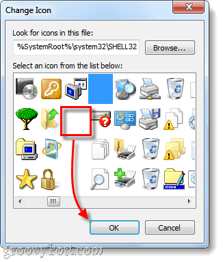 selezionare l'icona di collegamento trasparente per Windows 7