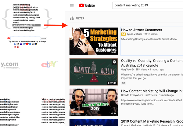 Soovle YouTube ricerca parole chiave passo 3 risultato video migliore.