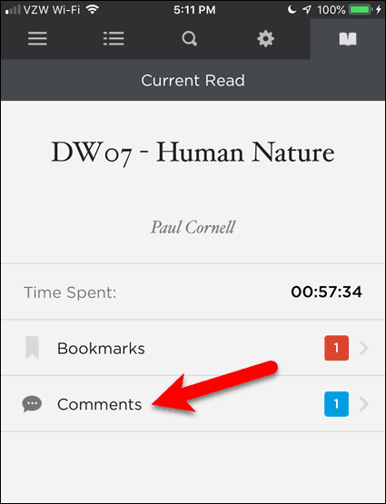 Tocca Commenti in BookFusion per iOS