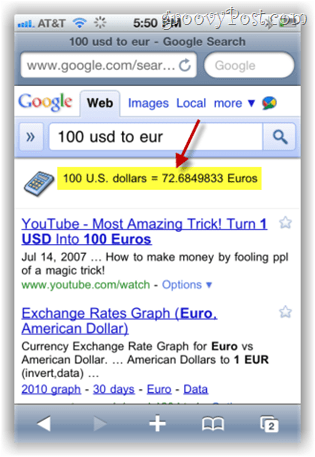 google.com cerca convertitore di valuta su iphone mobile