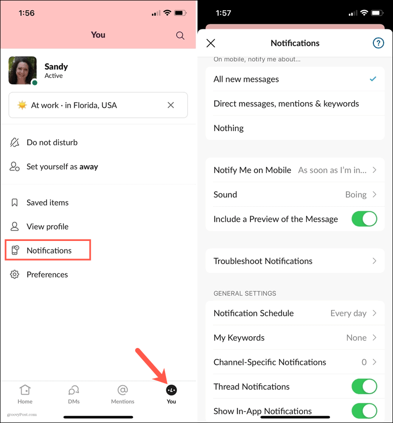 Notifiche in Slack su dispositivi mobili