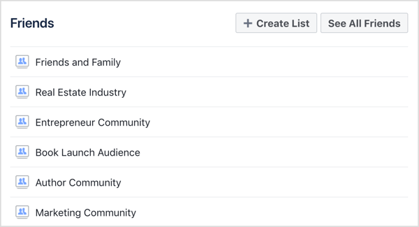 Seleziona l'elenco di amici di Facebook che desideri visualizzare.