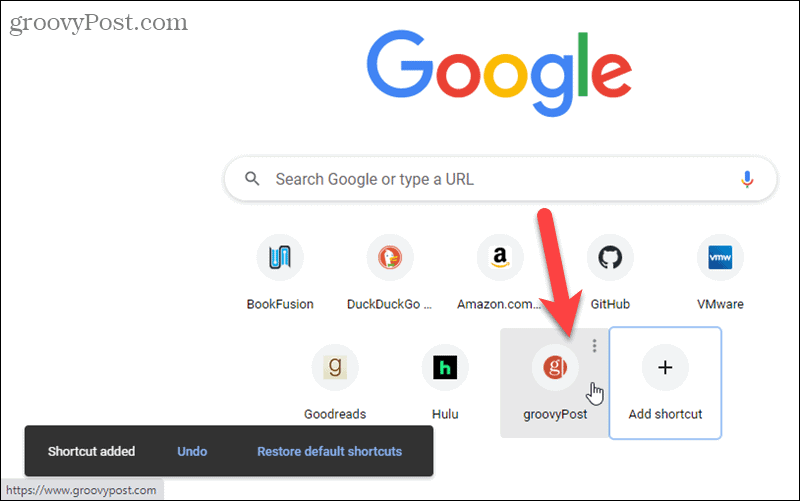 Scorciatoia aggiunta nella pagina Nuova scheda di Chrome