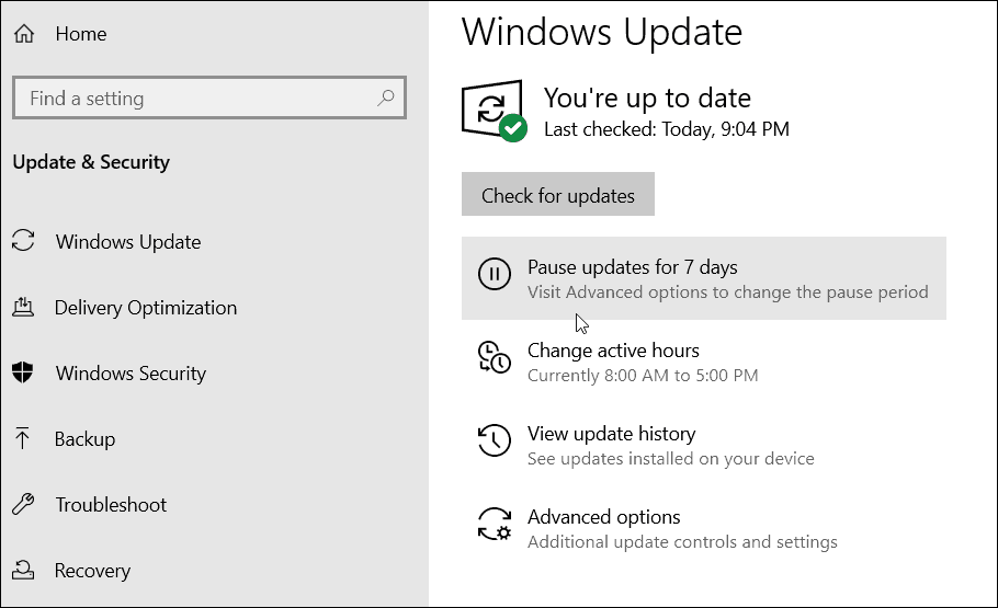 Metti in pausa gli aggiornamenti di Windows 10
