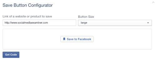 pulsante di salvataggio di Facebook impostato su URL