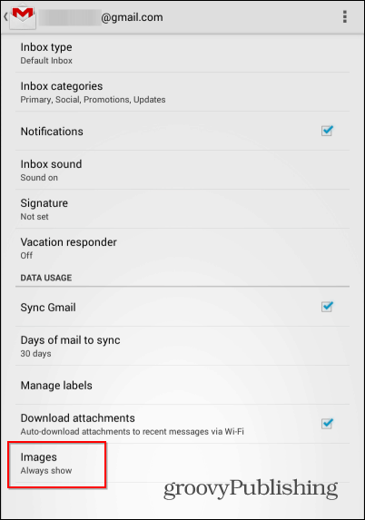 Immagini di immagini esterne Android Gmail
