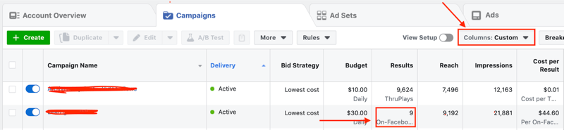 visualizzare i risultati per la campagna di lead generation di Facebook