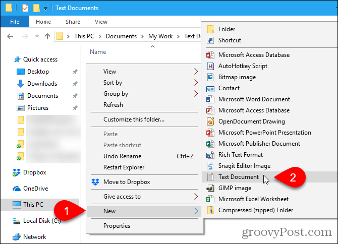 Vai su Nuovo> Documento di testo in Esplora file di Windows
