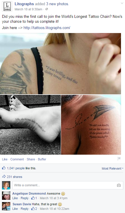 post facebook del tatuaggio della litografia