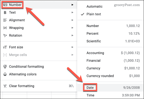 Formattazione dei valori di data in Fogli Google