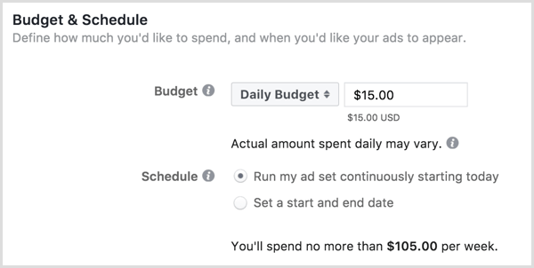 Budget e pianificazione degli annunci di Facebook