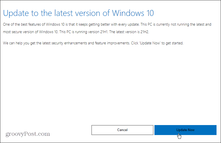 aggiornamento all'ultima versione di Windows 10