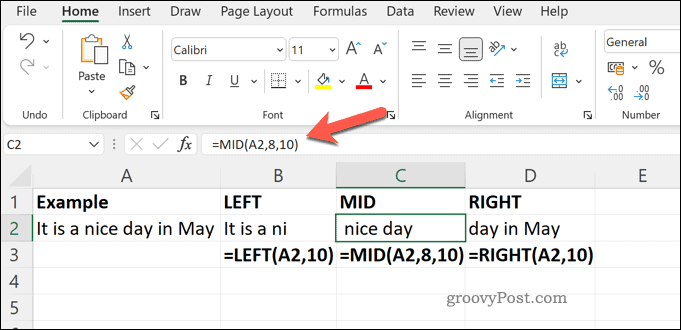 Un esempio delle funzioni MID RIGHT e LEFT in Excel