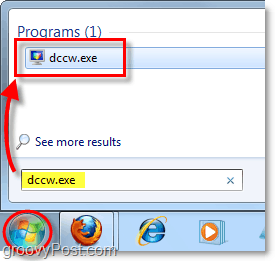 avviare dccw dal menu Start di Windows 7