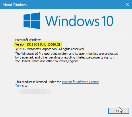 Versione di Windows 10 10586.29