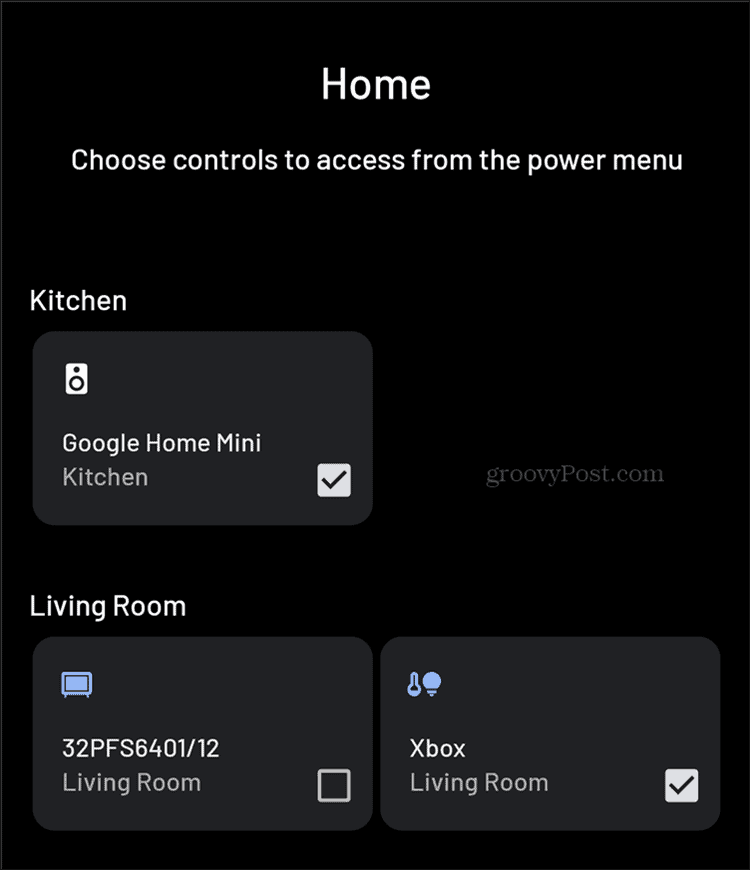 I controlli Android Smart Home aggiungono menu