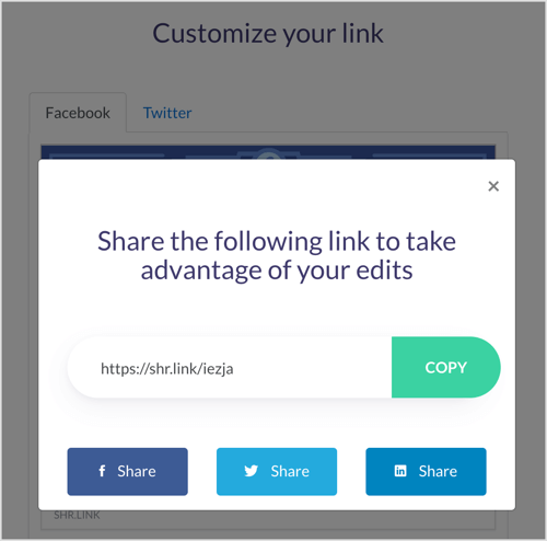 Copia il tuo collegamento personalizzato in ShareKit.