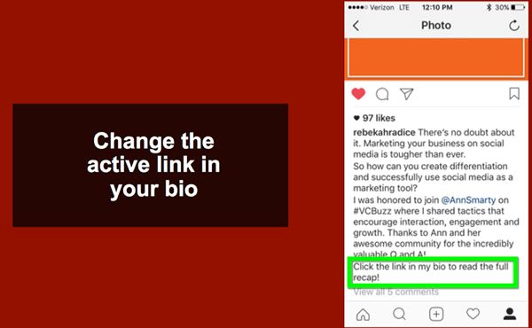 Indirizza i lettori al tuo link bio di Instagram per leggere il tuo ultimo post sul blog.