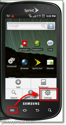 avvia l'app delle impostazioni dal pulsante menu su Android