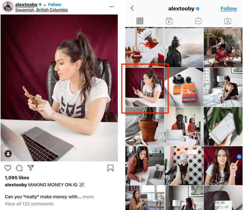 esempio di un post instagram di @alextooby con una posizione di ritaglio personalizzata nel feed per consentire un migliore ritaglio e linee dell'immagine