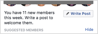 Scrivi un post per accogliere nuovi membri nel tuo gruppo Facebook.
