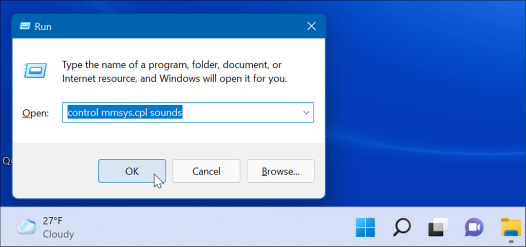 suoni di sistema aperti Esegui Windows 11