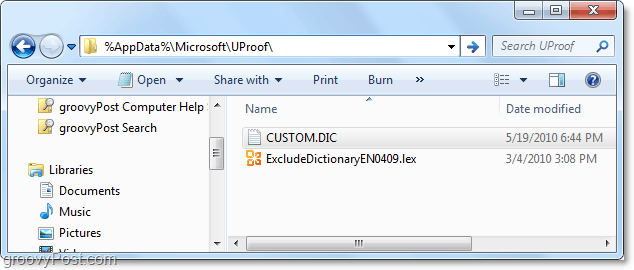 posizione reale del file custom.dic di Office 2010