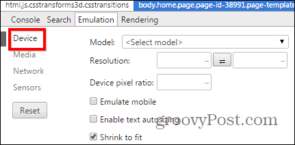 Dispositivo per sensori di emulazione di strumenti di sviluppo di Chrome