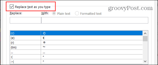Sostituisci il testo durante la digitazione in Word su Windows