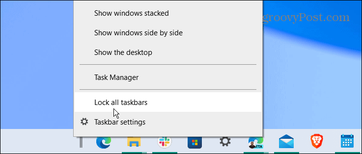 blocca tutte le barre delle applicazioni centra la barra delle applicazioni di Windows 10