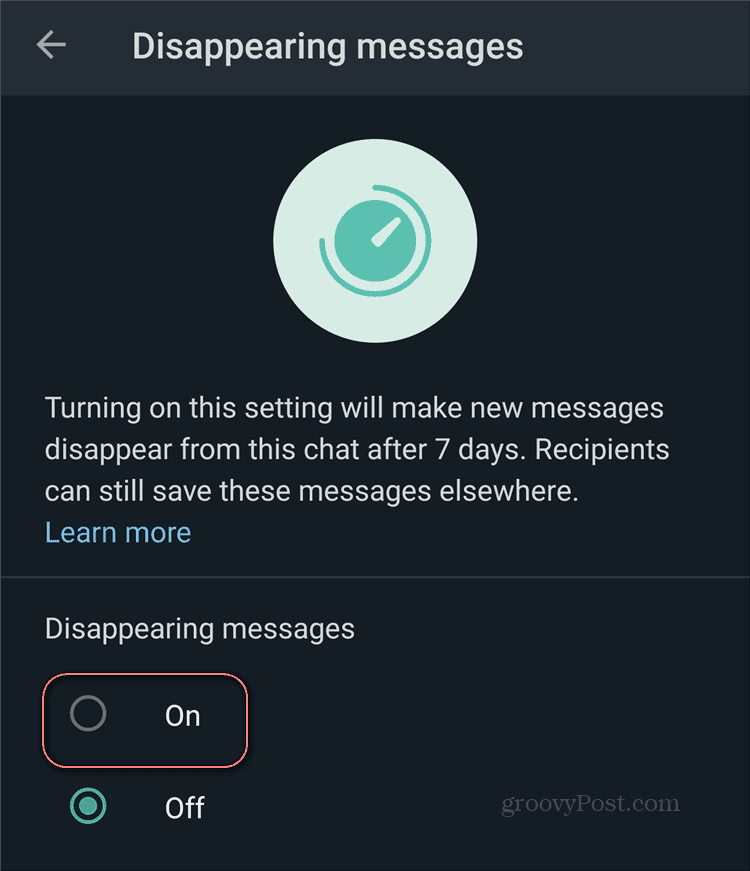 WhatsApp Disappearing Messages Abilita