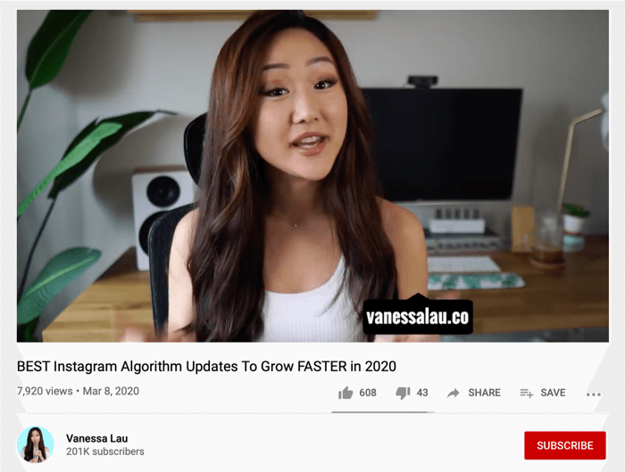 Vanessa Lau Condivisione video di YouTube maniglia Instagram