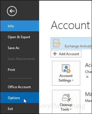 opzioni della barra multifunzione dei file di Outlook
